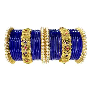 Blue fancy bangle brass kangal chuda set pearl kada for girls and women (2.2)