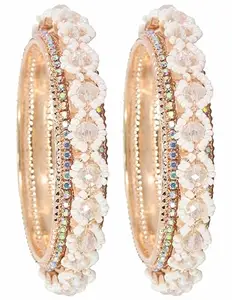NMII Premium Alloy Metal Bangles For Women and Girls Studded American Diamond Stone & Pearls Moti | Women's Bangles Bracelet | Metal bangles | Stone Bangles Kada,(MAH67_851- RoseGold-2.4)