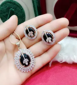 Necklace Set for Girls & Women | American Diamond Necklace Set | (BLACK)