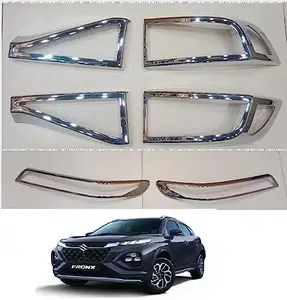 AUTO MOTO AutoMoto Chrome Head Light-Tail Light Frame Cover - Chrome Finish Set of 6 pcs for Maruti Suzuki FronX 2023 Onwards