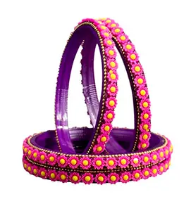 The Golden Cascade Rani/Magenta Color Glass Kada Studded with Flower Design for Women & Girls/MHNI (Rani, Medium 2-6)