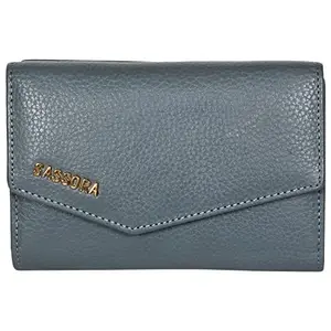 Sassora Genuine Leather Medium Blue RFID Protected Women Wallet (17 Card Slots)