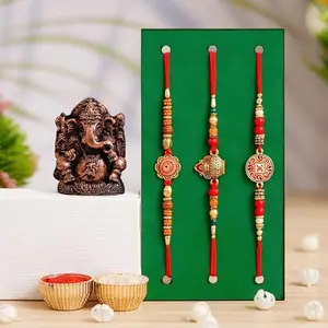 Webelkart 3 Rakhi For Brother With Ganesha Idol Car Dashbord Rakhi For Bhaiya,kids and Bhabhi with Beautiful Rakshabandhan Greetings Card|Bhabhi Lumba Rakhi| Krishna Rakhi/Rakhi Gifts/Rakhi for mens