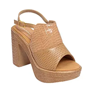 FootStreet Stylish footwear for Women | Newly fashion Heel Sandal With Clouser Buckle (Beige, numeric_7)