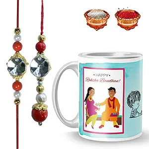 Manonita Rakhi Gift for Brother, bhaiya bhabhi, Gift Set (Rakshabandhan Mug, Roli,Chawal) BV-MUG-27