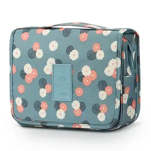 Mossio Hanging 19 Cms Toiletry Bag - Large Cosmetic Makeup Travel Organizer for Men & Women with Sturdy Hook Blue Flowers