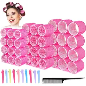 SIYAA Velcro Rollers for Hair, 31Pcs Hair Rollers for Volume, Jumbo Large Rollers Hair Curlers with Hair Roller Clips and Comb for Long Medium Short Thick Fine Thin Hair Bangs, 3 Sizes Hair Roller Set