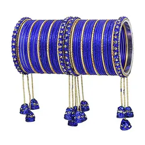 Sanara Traditional Dangle Look Gold Plated Golden Crystal Diamond Stone Made Ethnic Latkan Bangle for Women & Girl Bangles Jewellery (Royal Blue, 2.4)