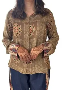 Women's Japan Satin Bandhani Purple Shirt