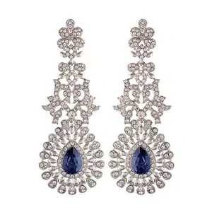 Amazon Brand - Anarva 18k Rhodium Plated American Diamond Sparkling Dangle Earrings for Women (E2101ZBl)