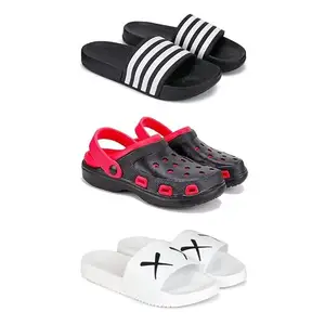 WINGSCRAFT Lightweight Classic Slider || Sandals with Clogs for Men-Combo(3)-3024-3017-3029-8 White
