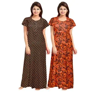 Mithitashu Fashion Women Casual Wear Floral Printed Cotton Multicolor Night Dress/Maxi/Nighty Pack of 2 pcs