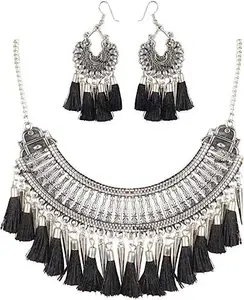 ARB TRENDZ Womens Metal Earring & Necklace Set | Black::, Medium | ARB 24