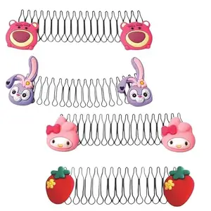 DENICRAAS Spring shape Hair Fixer Comb, Cute Cartoon Children's, hair comb Artifacts Broken Hair Baby Invisible Back Hair Card Insert Comb (Pack Of 4)