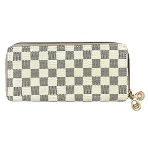 PH BROTHER Leather Stylish Long Ladies Wallet with Zip Pocket Zipper Inner Material Polycotton Attractive Color Cream