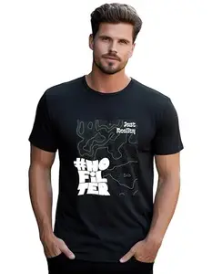 Cotton Printed Half Sleeve T-Shirt for Men No Filter Printed Round Neck Collarless Regular Fit T-Shirt for Boys (Black, XXL)
