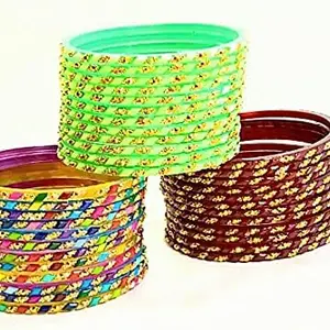 SGN FASHION Multicolor Velvet Glass Bangles Set - Pack of 96 - Suitable for Various Occasions (MULTI, 2.4)