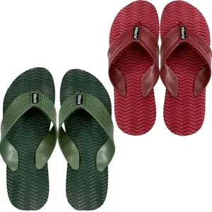 Vitoria Men Slippers | Soft Comfortable Stylish And Anti Skid Men's Flip-Flops & Slippers | Color : Green-Maroon | Size : 8, FPKS03WveGrnSlprS03WveMhunSlpr2SP-8
