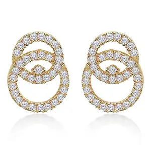 MINUTIAE Gold Plated Interlinking Stud Earring With Solitaire Crystal Diamond Stylish Fashion Jewellery For Women and Girls