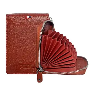 ABYS Presents Genuine Leather RFID Protected Card Holder Wallet with Metallic Zipper Closure for Men and Women