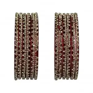 Srijman Crystal Stone Studded Bangles Set for Women – Set of 12, Multicolour, Sizes 2.4 to 2.8, Designer Traditional Chudi