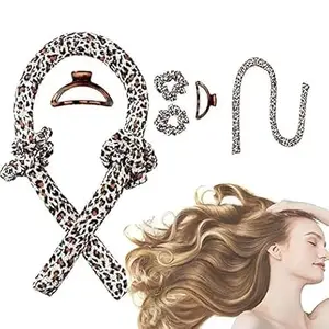 SKINPLUS No Heat Curlers, Overnight Heatless Curls for Long Hair, Heatless Curling Rod Headband You Can Sleep In, Soft Silk DIY Hair Styling Tools Kit (Leopard)