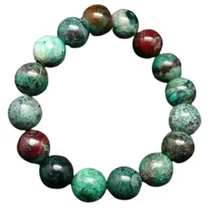 RRJEWELZ 12mm Natural Gemstone Chrysocolla Round shape Smooth cut beads 7 inch stretchable bracelet for women. | STBR_RR_W_02705