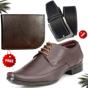 Latest Trendy Formal Shoes/Party Shoes/Shoes Combo with Free Wallet & Belt for Men and Boys (BAZAAR2895_TCC-BR-1005) Multicolor
