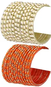 Somil Fashion Glass Bangles/Kada Combo Set for Women and Girls - Ideal for Weddings, Parties, and Festivals - Available in 4 Sizes - Includes 24 Stylish Bangles/Kada in Attractive White & Orange Colors
