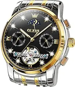 OLEVS Automatic Watches for Men Original Skeleton Tourbillon Luxury Mechanical Self Winding Stainless Steel Wrist Watch Waterproof Date