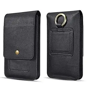 LIKECASE Leather Holster Mobile Phone, Card & Mony Wallet Vertical Waist Pack/Belt Bag Case for Honor X7a / X5 / X8a / Magic5 Lite / X9a / Magic5 / Magic5 Pro / Play7T - Black
