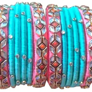 Neta Jewels Silk thread bangles kundan bangles Pink And Blue colour for use for women/girls ((2-8)