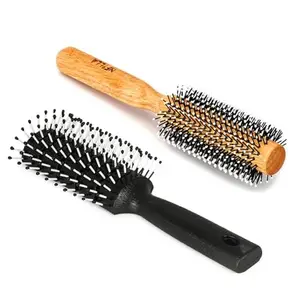 Nfilla Wooden Comb Brush | Hair Comb For Women Combo Set | Hair Brush For Blow Drying | Roller Comb For Men | Wooden Round Hair Roller & Vented Hair Brush and Hair Comb