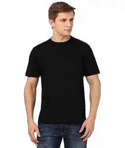 Men's Half Sleeve Round Neck Polyester T Shirt (Black, M)-PID42065