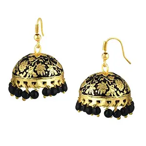 Spargz Meenakari Jhumki Traditional Handcrafted Black Fashion Earrings For Girls and Women AIER 1013