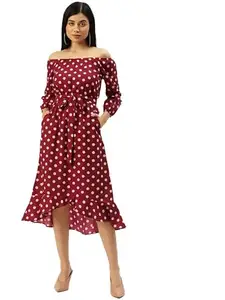 BRINNS Women's Brown Polka Dot Midi Dress (3XL)
