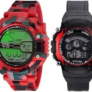 QALIBA Boys & Girls New Attractive Dial & Silicone Strap Digital Watch Combo with red Silicon