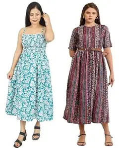 Miranga Women's Knee Length Dress, Pack of 2