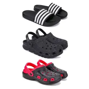 DRACKFOOT Lightweight Classic Slider || Sandals with Clogs for Men-Combo(3)_G-3024-3058-3017-7 Red