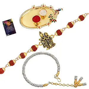 Rakhi Rudraksh Rakhi, With Bhabhi Rakhi With Roli Chawal And Greeting Card 1 Kankawati Pooja Thali -1013