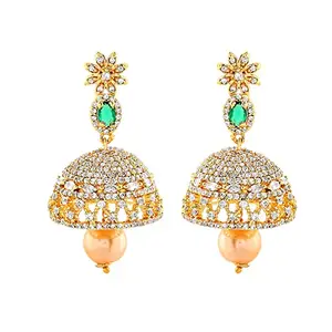 Estele Gold Plated CZ Designer Jaliwala Jhumka Earrings with Emerald Crystals for Women