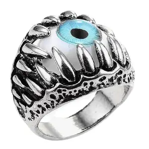 Evil Eye Ring, Vintage Silver Tone, Blue Eyeball Design, MALE Statement Ring (16)