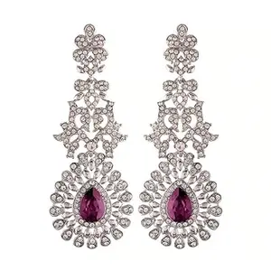 Amazon Brand - Anarva 18k Rhodium Plated American Diamond Sparkling Dangle Earrings for Women (E2101ZQ)