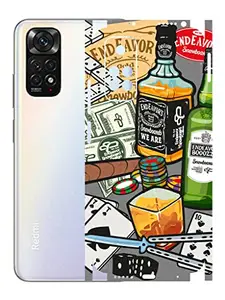 AtOdds - Redmi Note 11 Mobile Back Skin Rear Screen Guard Protector Film Wrap (Coverage - Back+Camera+Sides) (Wine Graffiti)