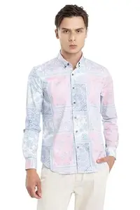 SNITCH Banquet Paisley Spread Collar Printed Slim Fit Shirt Pink