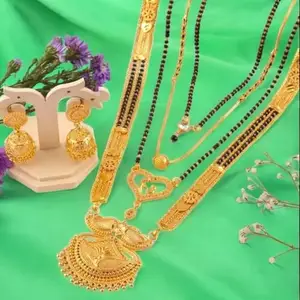 Black & Gold Alloy Mangalsutra Set for Women (Non-Adjustable, 5 Pcs, 7q3moi_Mangalsutra)