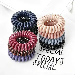 Spiral Stretch Ponytail Holder Telephone Wire Hair Rings Slinky Hair Head Elastic Hair Tie Rubber Bands Unbreakable for Girls and Women - Pack of 6 (Random Color)