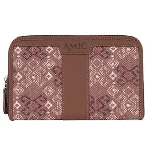 Amic Handcrafted Vegan Leather with Jute Printed Chain Wallet (Brown Floral)