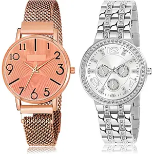 NEUTRON Rich Analog Orange and Silver Color Dial Women Watch - GW58-G629 (Pack of 2)