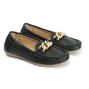 STRASSE PARIS Women's & Girls Metallic Chain Decor Bellies, Slip On Round Tow Low-top Soft Sole Non-Slip Bellies, Daily Comfy Bellies